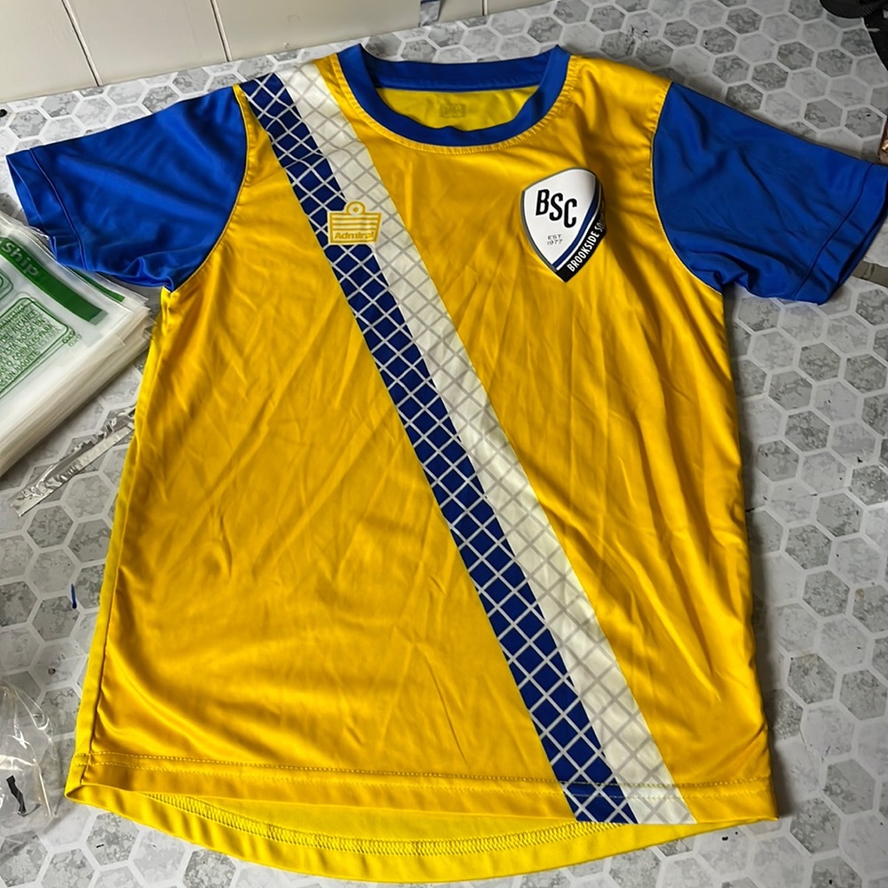 Admiral Youth Medium Blue Yellow Brookside Soccer Club Short Sleeve T